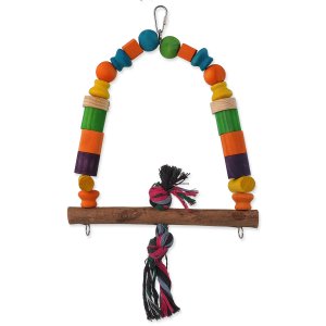 Hojdačka BIRD JEWEL drevená s uzlom farebná