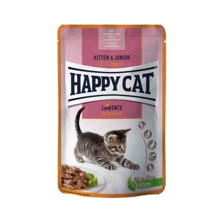 Happy Cat Vrecko Kitten & Junior Land-Ente 85 g