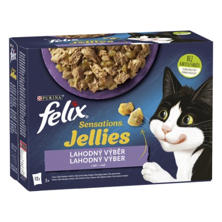 Felix Sensations Jellies ochucené želé s jahňacím, makrelou, treskou a špirálou 12 x 85 g