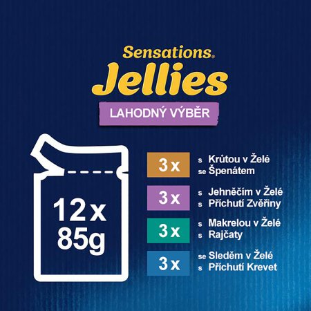 Felix Sensations Jellies ochucené želé s jahňacím, makrelou, treskou a špirálou 12 x 85 g