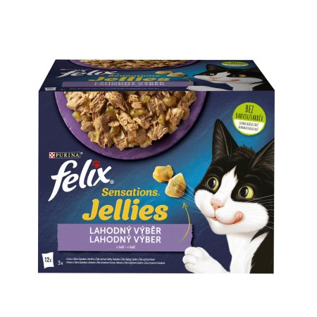 Felix Sensations Jellies ochucené želé s jahňacím, makrelou, treskou a špirálou 12 x 85 g