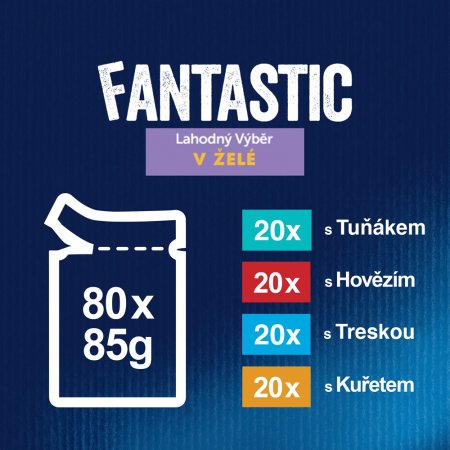 Felix Fantastic vrecko s hovädzím, kuraťom, tuniakom, treskou v želé 80 x 85 g
