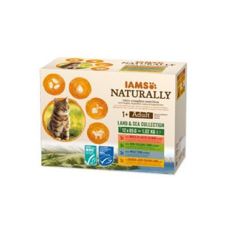 Kapsičky IAMS Cat Naturally výber z morských a suchozemských más v omáčke multipack 12 x 85g