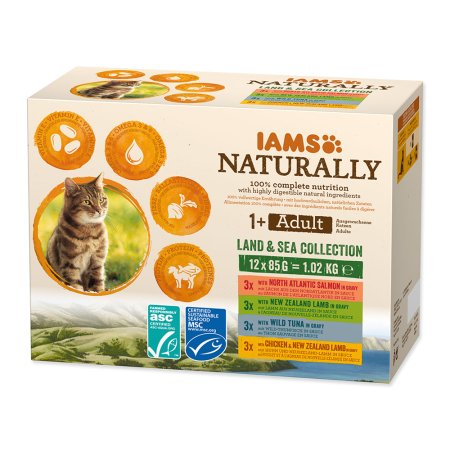 Kapsičky IAMS Cat Naturally výber z morských a suchozemských más v omáčke multipack 12 x 85g