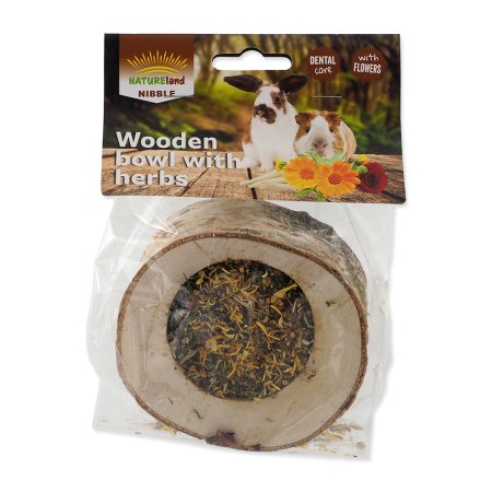 Miska NATURE LAND Nibble plnená bylinkami drevená 120 g