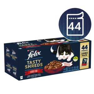 Felix Tasty Shreds hovädzie / kurča / kačica / morka v šťave Multipack 44 x 80 g