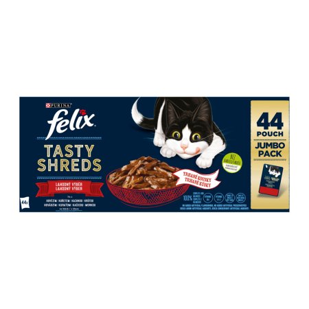Felix Tasty Shreds hovädzie / kurča / kačica / morka v šťave Multipack 44 x 80 g