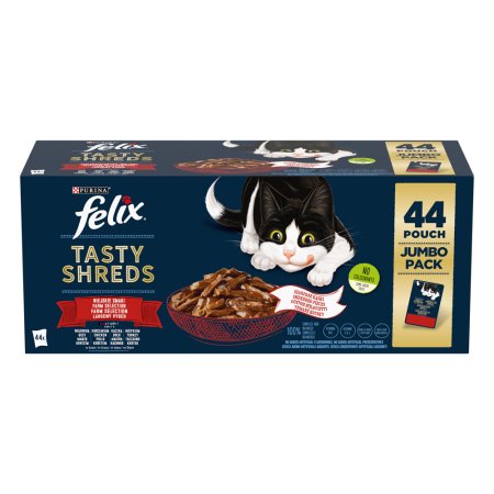 Felix Tasty Shreds hovädzie / kurča / kačica / morka v šťave Multipack 44 x 80 g