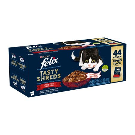 Felix Tasty Shreds hovädzie / kurča / kačica / morka v šťave Multipack 44 x 80 g
