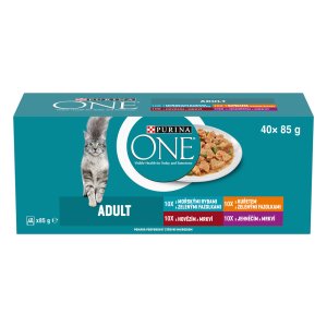 Purina One Adult minifiletky s jahňacím / morskými rybami / kuraťom / hovädzím a zeleninou v šťave Multipack 40 x 85 g