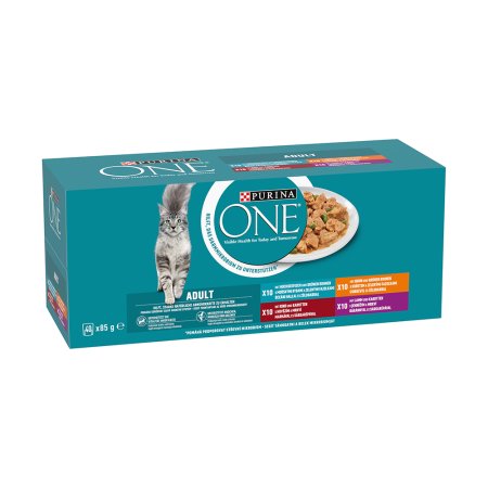 Purina One Adult minifiletky s jahňacím / morskými rybami / kuraťom / hovädzím a zeleninou v šťave Multipack 40 x 85 g