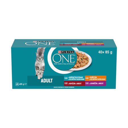 Purina One Adult minifiletky s jahňacím / morskými rybami / kuraťom / hovädzím a zeleninou v šťave Multipack 40 x 85 g