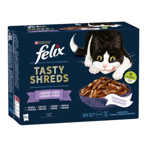 Felix Tasty Shreds hovädzie / kurča / losos / tuniak v šťave Multipack 12 x 80 g