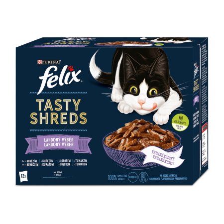 Felix Tasty Shreds hovädzie / kurča / losos / tuniak v šťave Multipack 12 x 80 g