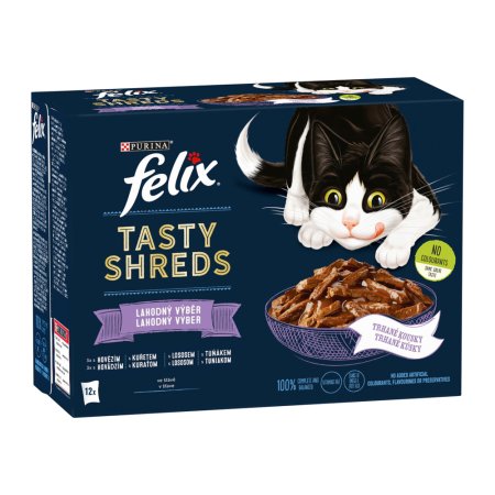 Felix Tasty Shreds hovädzie / kurča / losos / tuniak v šťave Multipack 12 x 80 g