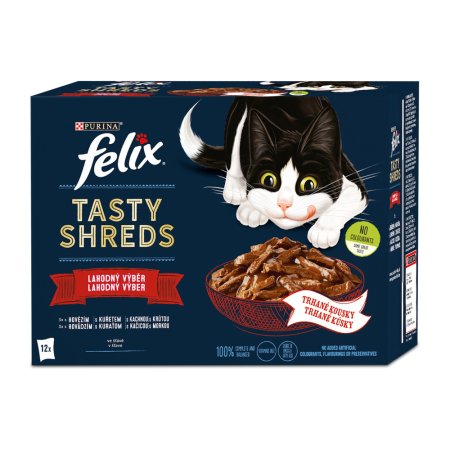 Felix Tasty Shreds hovädzie/ kurča/ kačica / morka v šťave Multipack 12 x 80 g