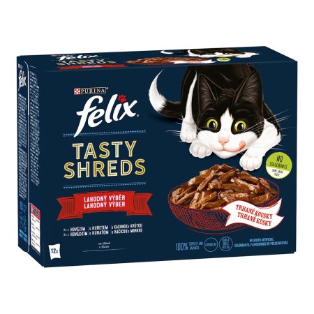 Felix Tasty Shreds hovädzie/ kurča/ kačica / morka v šťave Multipack 12 x 80 g
