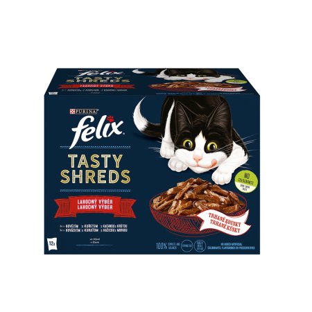 Felix Tasty Shreds hovädzie/ kurča/ kačica / morka v šťave Multipack 12 x 80 g