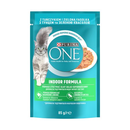 Purina One Indoor Mini filetky s tuniakom a zelenými fazuľkami v šťave 26 x 85 g