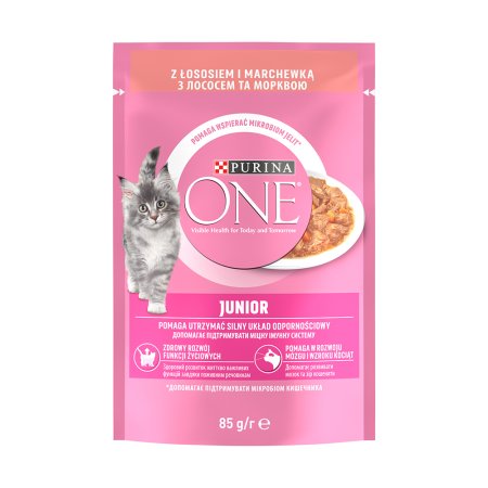 Purina One Junior Mini filetky s lososom a mrkvou v šťave 26 x 85 g