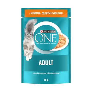 Purina One Adult Mini filetky s kuraťom a zelenými fazuľkami v šťave 26 x 85 g