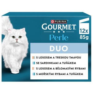 Gourmet Perle minifiletky losos-treska / morské ryby-tuniak / losos-bielomesé ryby / sardinky-tuniak v šťave multipack 12 x 85 g