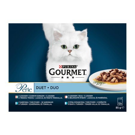 Gourmet Perle minifiletky losos-treska / morské ryby-tuniak / losos-bielomesé ryby / sardinky-tuniak v šťave multipack 12 x 85 g