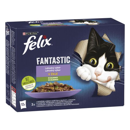 Felix Fantastic sáček hovädzie s mrkvou, kurča s rajčatami, losos s cuketou, pstruh s kelom. fazuľkami 12 x 85 g