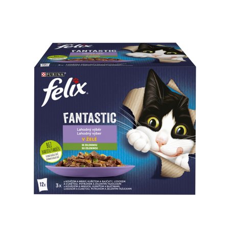 Felix Fantastic sáček hovädzie s mrkvou, kurča s rajčatami, losos s cuketou, pstruh s kelom. fazuľkami 12 x 85 g