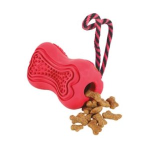 Hračka pes TITAN gumová kosť s lanom L červená Zolux