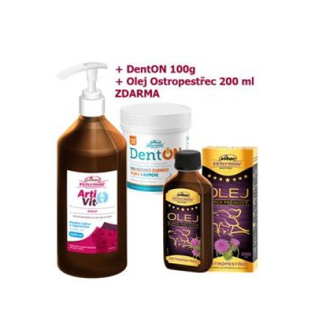 VITAR Veterinae Artivit Sirup 1000 ml s dávkovačom + DentON 100g + Pestrec olej 200 ml ZADARMO
