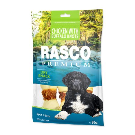 Pochúťka RASCO Premium uzle byvolí 6cm obalené kuracím mäsom 80g