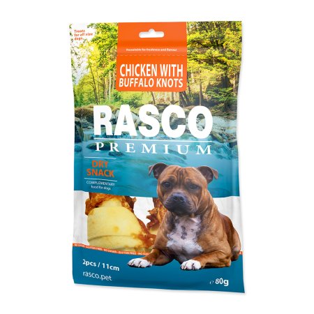 Pochúťka RASCO Premium uzly buvolí 11cm obalené kuřecím masom 80g