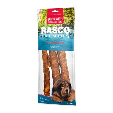 Pochúťka RASCO Premium 3 tyčinky buvolia obalené kačacím mäsom 250g