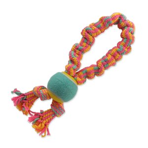 Preťahovadlo DOG FANTASY farebné + tenisák vzor 1, 2 knôty - 32 cm