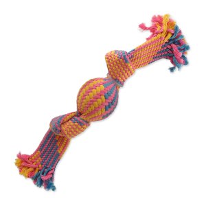 Preťahovadlo DOG FANTASY lopta farebné vzor 2, 2 knôty - 33 cm