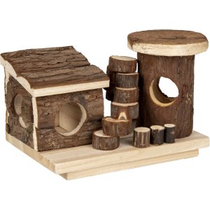 Flamingo Preliezačka pre hlodavce v tvare domčeka drevená 21x15x13cm