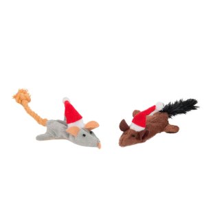 Flamingo Vianočná myš plyšová s catnipom pre mačky 2ks