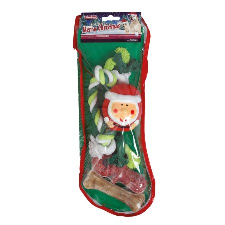 Flamingo Vianočná ponožka pre psov - set hračky s maškrtami