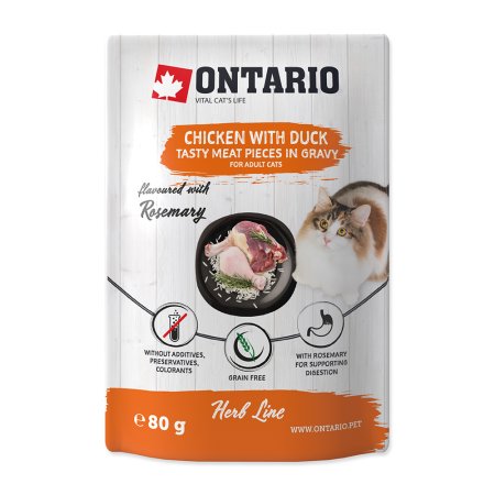 Vrecko ONTARIO Cat Herb - Chicken with Duck, Rice and Rosemary 80 g
