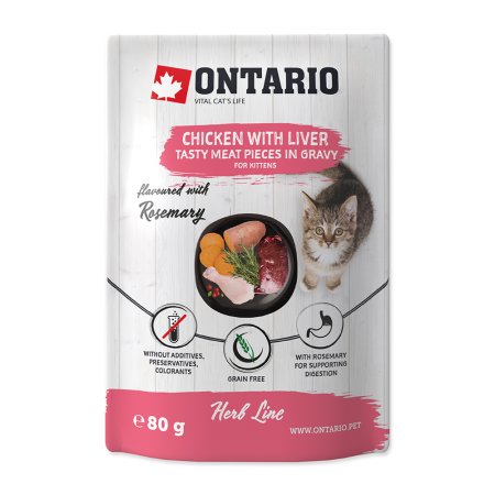 Kapsička ONTARIO Cat Herb - Kitten Chicken with Liver, Sweet Potatoes, Rice and Rosemary 80 g