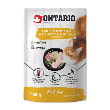 Vrecko ONTARIO Cat Herb - Chicken with Ham, Rice and Rosemary 80 g