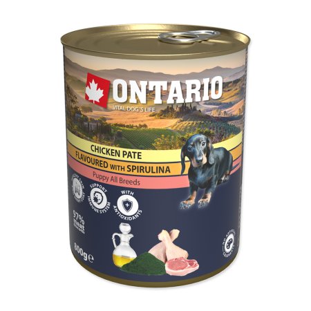 Konzerva ONTARIO Puppy Chicken Pate Flavoured With Spirulina And Salmon Oil 800 g