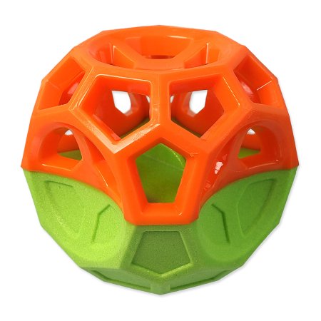 Hračka DOG FANTASY Loptička s goemetrickými obrazcami pískacia oranžovo-zelená 8,5cm