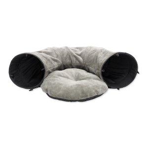 Tunel MAGIC CAT plyšový - tvar U s vankúšikom sivý 95 x 26 cm