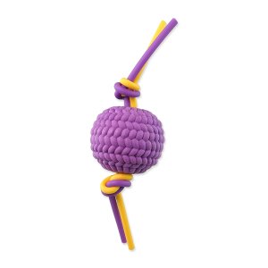 Hračka DOG FANTASY loptička + flexi laná TPR pena fialová
