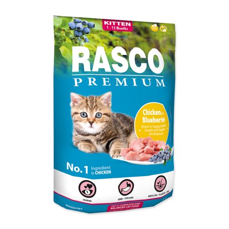 RASCO Premium Cat Kibbles Kitten, kurecie maso, blueberries 400 g