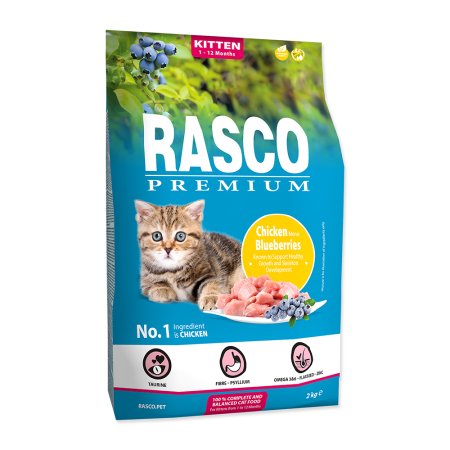 RASCO Premium Cat Kibbles Kitten, kurecie maso, blueberries 2kg