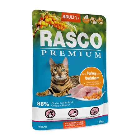 Vrecko RASCO Premium Cat Pouch Adult, Turkey, Buckthorn