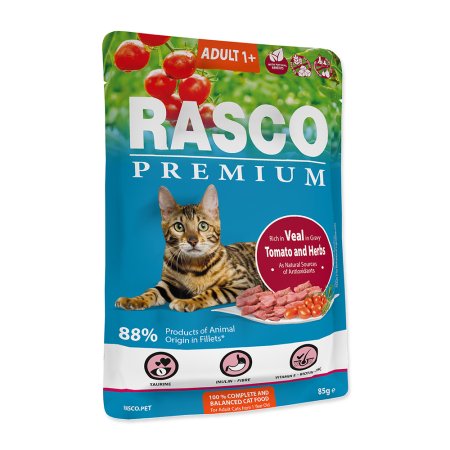 Vrecko RASCO Premium Cat Pouch Adult, Veal, Hearbs 85 g